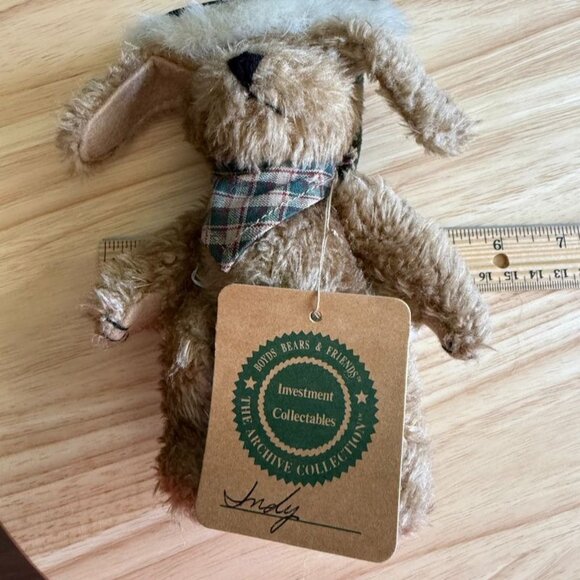 Vtg Boyds Bear Indy Christmas Bear Tags Retired 90s Jointed Brown Green Hat Scar - Picture 9 of 9